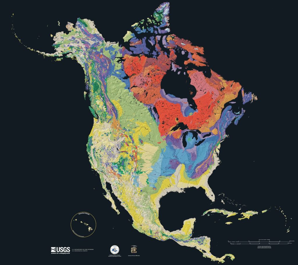 North America terrain relief map showing watersheds, ranges, and ecoregions